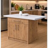 Tdesigno Korn Mutfak 1 Çekmeceli 2 Kapaklı Mutfak Adası-alt Modül 130 Cm - Çok Amaçlı Dolap -beyaz Laminat Tezgah Dahil - Atlantik Çam