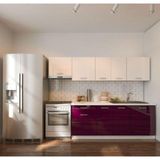 Tdesigno Nisan Hazır Mutfak Dolabı 260 Cm - Parlak Mürdüm Ve Beyaz - Tezgah Dahil Değil