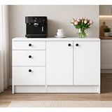 Tdesigno Roya Alt Modül-çok Amaçlı Dolap -130 Cm -2 Kapaklı-3 Çekmeceli-laminat Beyaz Tezgah Dahil - Beyaz