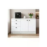 Tdesigno Roya Alt Modül-Çok Amaçlı Dolap -130 Cm -2 Kapaklı-3 Çekmeceli-Laminat Beyaz Tezgah Dahil