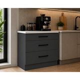 Tdesigno Şah Mutfak 3 Çekmeceli Alt Modül 80 Cm - Çok Amaçlı Dolap - Beyaz Laminat Tezgah Dahil - Antrasit