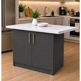 Tdesigno Tork Mutfak 2 Kapaklı Mutfak Adası-alt Modül 130 Cm - Çok Amaçlı Dolap -beyaz Laminat Tezgah Dahil - Antrasit
