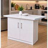 Tdesigno Tork Mutfak 2 Kapaklı Mutfak Adası-alt Modül 130 Cm - Çok Amaçlı Dolap -beyaz Laminat Tezgah Dahil - Beyaz