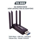 TE DOS 4 Antenli Kablosuz İnternet Sağlayıcı USB WiFi Wireless Adaptör Çift Bantlı 1200m