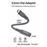 TE DOS TD-C3327 Type-C-3.5mm Kulaklık Dönüştürücü HiFi Ses Aktarımı DAC Çipli Tak ve Kullan 13cm