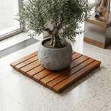 Teak Ağacından Saksı Altlığı Serisi - Tuza, Suya, Neme Dayanıklı - Tekerleksiz Model - 40x40 cm