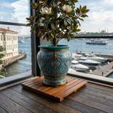 Teak Ağacından Saksı Altlığı Serisi - Tuza, Suya, Neme Dayanıklı - Tekerleksiz Model - 50x50 cm