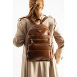 Teal Collection Unisex Suni Deri Sırt Çantası – Çok Bölmeli, Suya Dayanıklı, Geniş Hacimli Günlük ve Seyahat Çantası - Taba