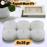 Tealight Kapsül Mum 6X35 gr Dekoratif Mumu Kandil Hediyelik Fitilli Mumluk Şamdan Krem Renk Kokusuz - Kavuniçi - Krem - 1 Adet