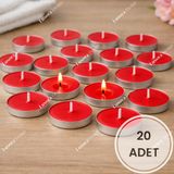 Tealight Mum - Kırmızı Küçük Yuvarlak Sevgililer Günü Yer Ve Masa Mumu 20 Adet (Kırmızı)