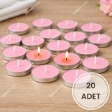 Tealight Mum - Kırmızı Küçük Yuvarlak Sevgililer Günü Yer ve Masa Mumu 20 Adet (Pembe) - Çok Renkli