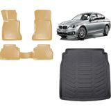 Team Car Bmw 5 Serisi F10 2012 Model 3D Bagaj Havuzu+3d Araca Özel Bej Havuzlu Paspas Takımı - Siyah - Bej