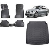 Team Car Bmw 5 Serisi F10 2015 Model 3D Bagaj Havuzu+3d Havuzlu Araca Özel Paspas Takımı - Siyah - Siyah