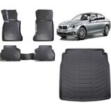 Team Car Bmw 5 Serisi F10 2016 Model 3D Bagaj Havuzu+3d Havuzlu Araca Özel Paspas Takımı - Siyah - Siyah