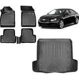 Team Car Chevrolet Cruze Sedan 2012 Model 3D Çift Kulaklı Bagaj Havuzu+3d Havuzlu Araca Özel Paspas Takımı - Siyah - Siyah