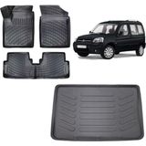 Team Car Citroen Berlingo 2000 Model 3D Bagaj Havuzu+3d Havuzlu Araca Özel Paspas Takımı - Siyah - Siyah
