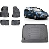 Team Car Citroen Berlingo 2012 Model 3D Bagaj Havuzu+3d Havuzlu Araca Özel Paspas Takımı - Siyah - Siyah