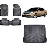 Team Car Citroen C5 2004 Model 3D Bagaj Havuzu+3d Havuzlu Araca Özel Paspas Takımı - Siyah - Siyah