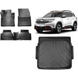 Team Car Citroen C5 Aircross 2019 Model Üst Kademe 3D Bagaj Havuzu+3d Havuzlu Araca Özel Paspas Takımı - Siyah - Siyah