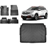 Team Car Citroen C5 Aircross 2020 Model Alt Kademe 3D Bagaj Havuzu+3d Havuzlu Araca Özel Paspas Takımı - Siyah - Siyah