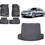 Team Car Citroen C5 Sedan 2013 Model 3D Bagaj Havuzu+3d Havuzlu Araca Özel Paspas Takımı - Siyah - Siyah