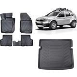Team Car Dacia Duster 4WD 2012 Model 3D Bagaj Havuzu+3d Havuzlu Araca Özel Paspas Takımı - Siyah - Siyah