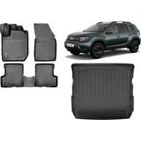 Team Car Dacia Duster (4x4) 2023 Model Yeni Logolu 3D Bagaj Havuzu+3d Havuzlu Araca Özel Paspas Takımı - Siyah - Siyah