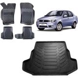 Team Car Fiat Albea 2004 Model 3D Bagaj Havuzu+3d Havuzlu Araca Özel Paspas Takımı - Siyah - Siyah