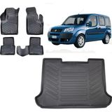 Team Car Fiat Doblo 2001 Model 3D Bagaj Havuzu+3d Havuzlu Araca Özel Paspas Takımı - Siyah - Siyah