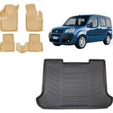 Team Car Fiat Doblo 2002 Model 3D Bagaj Havuzu+3d Araca Özel Bej Havuzlu Paspas Takımı - Siyah - Bej