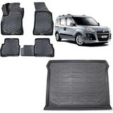 Team Car Fiat Doblo 2010 Model 3D Bagaj Havuzu+3d Havuzlu Araca Özel Paspas Takımı - Siyah - Siyah