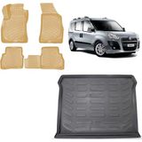 Team Car Fiat Doblo 2012 Model 3D Bagaj Havuzu+3d Araca Özel Bej Havuzlu Paspas Takımı - Siyah - Bej