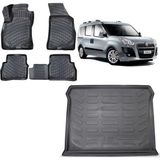 Team Car Fiat Doblo 2012 Model 3D Bagaj Havuzu+3d Havuzlu Araca Özel Paspas Takımı - Siyah - Siyah