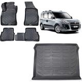 Team Car Fiat Doblo 2018 Model 3D Bagaj Havuzu+3d Havuzlu Araca Özel Paspas Takımı - Siyah - Siyah