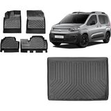 Team Car Fiat Doblo 2023 Model 3D Seperatörlü Bagaj Havuzu+3d Havuzlu Araca Özel Paspas Takımı - Siyah - Siyah
