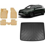 Team Car Fiat Egea Cross 2022 Model Tamir Kitli 3D Bagaj Havuzu+3d Araca Özel Bej Havuzlu Paspas Takımı - Siyah - Bej
