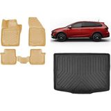 Team Car Fiat Egea Cross Vagon 2023 Model 3D Alt Bagaj Havuzu+3d Araca Özel Bej Havuzlu Paspas Takımı - Siyah - Bej