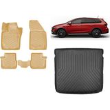 Team Car Fiat Egea Cross Vagon 2023 Model 3D Üst Bagaj Havuzu+3d Araca Özel Bej Havuzlu Paspas Takımı - Siyah - Bej