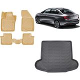 Team Car Fiat Egea Sedan 2015 Model 3D Bagaj Havuzu+3d Araca Özel Bej Havuzlu Paspas Takımı - Siyah - Bej