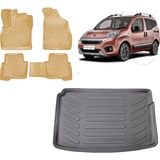 Team Car Fiat Fiorino 2009 Model Plastik Zemin 3D Bagaj Havuzu+3d Araca Özel Bej Havuzlu Paspas Takımı - Siyah - Bej