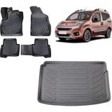 Team Car Fiat Fiorino 2012 Model Plastik Zemin 3D Bagaj Havuzu+3d Havuzlu Araca Özel Paspas Takımı - Siyah - Siyah