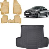 Team Car Fiat Linea 2011 Model 3D Bagaj Havuzu+3d Araca Özel Bej Havuzlu Paspas Takımı - Siyah - Bej