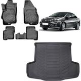 Team Car Fiat Linea 2012 Model 3D Bagaj Havuzu+3d Havuzlu Araca Özel Paspas Takımı - Siyah - Siyah