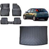 Team Car Focus 1 Hatchback 2000 Model 3D Bagaj Havuzu+3d Havuzlu Araca Özel Paspas Takımı - Siyah - Siyah
