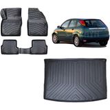 Team Car Focus 1 Hatchback 2001 Model 3D Bagaj Havuzu+3d Havuzlu Araca Özel Paspas Takımı - Siyah - Siyah