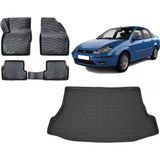 Team Car Focus 1 Sedan 1999 Model 3D Bagaj Havuzu+3d Havuzlu Araca Özel Paspas Takımı - Siyah - Siyah