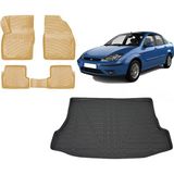 Team Car Focus 1 Sedan 2004 Model 3D Bagaj Havuzu+3d Araca Özel Bej Havuzlu Paspas Takımı - Siyah - Bej