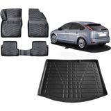 Team Car Focus 2 Hatchback 2007 Kalın Stepneli Model 3D Bagaj Havuzu+3d Havuzlu Araca Özel Paspas Takımı - Siyah - Siyah