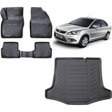 Team Car Focus 2 Sedan 2008 Model 3D Bagaj Havuzu+3d Havuzlu Araca Özel Paspas Takımı - Siyah - Siyah
