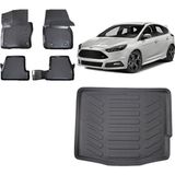 Team Car Focus 3.5 Hatchback 2015 Model 3D Bagaj Havuzu+3d Havuzlu Araca Özel Paspas Takımı - Siyah - Siyah